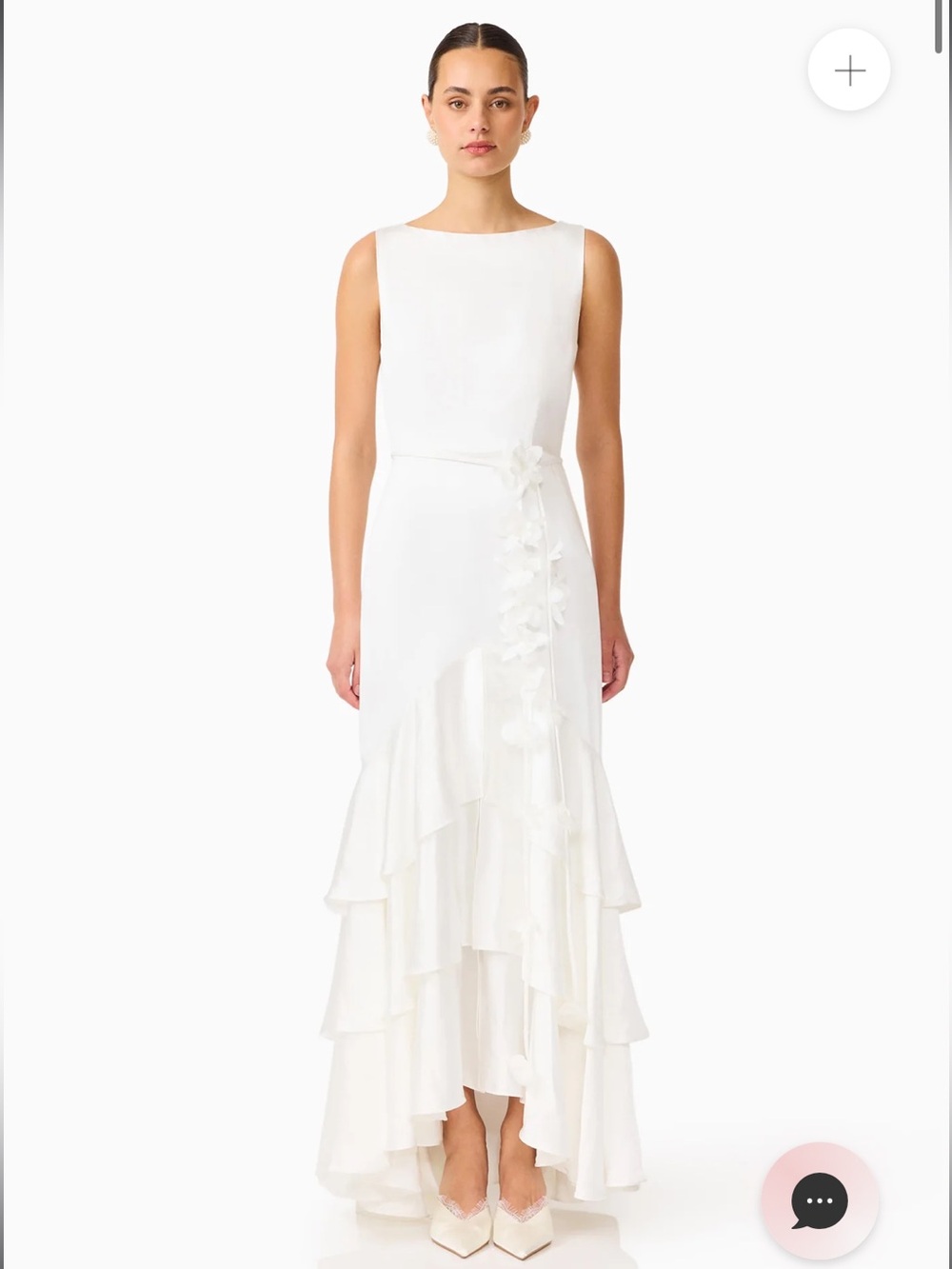 elliatt erielle white tiered ruffle 3d floral belt maxi gown bridal dress medium